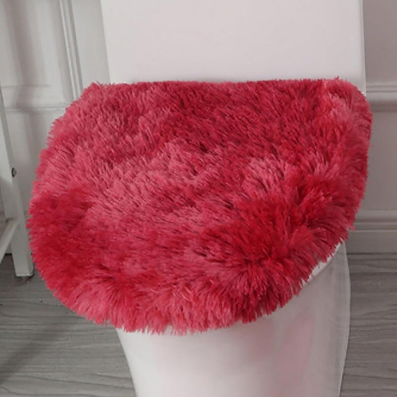Insun Soft Fluffy Toilet Seat Cover, Washable Absorbent Lid Cover, Adjustable Non Slip Backing for Most Bathroom Toilet Lids Tie-Dyed Wine Red 17.7" x 19.7" - Image 1